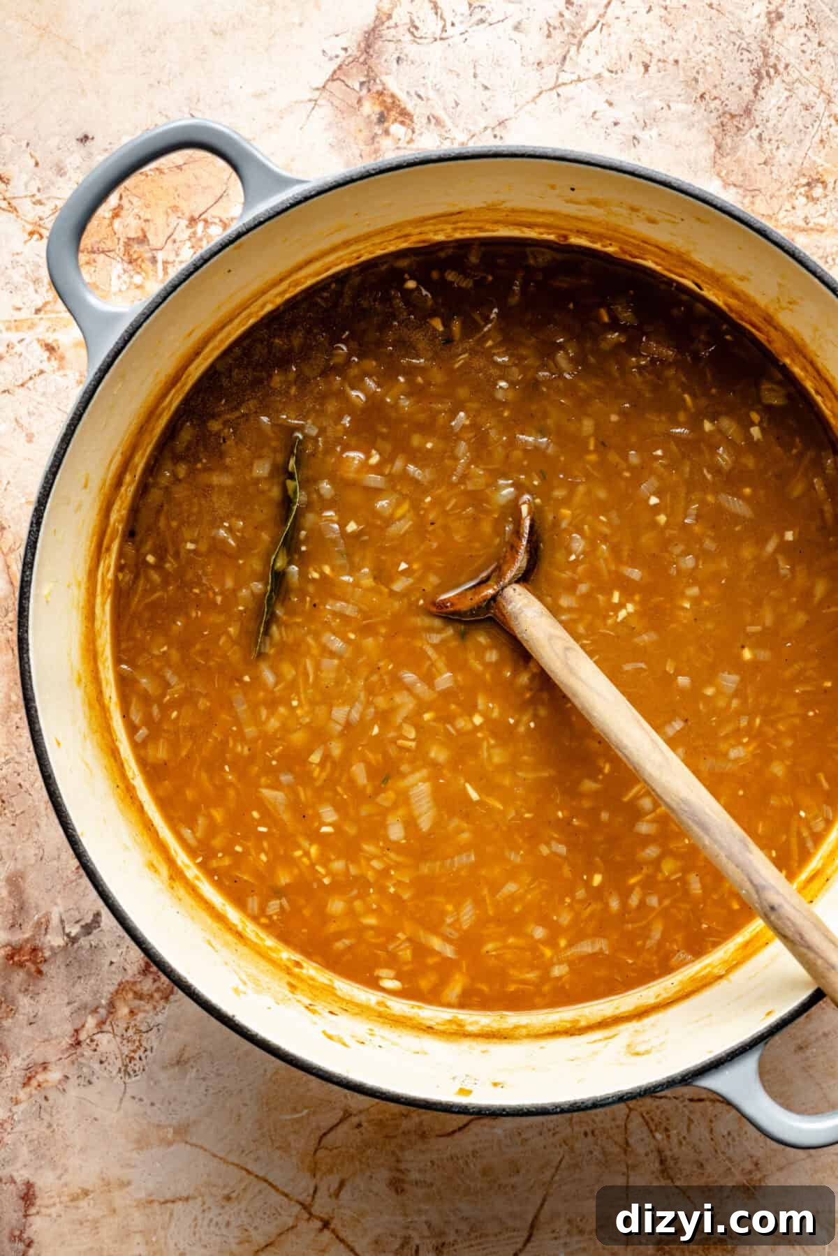 French Onion Soup base in large pot.