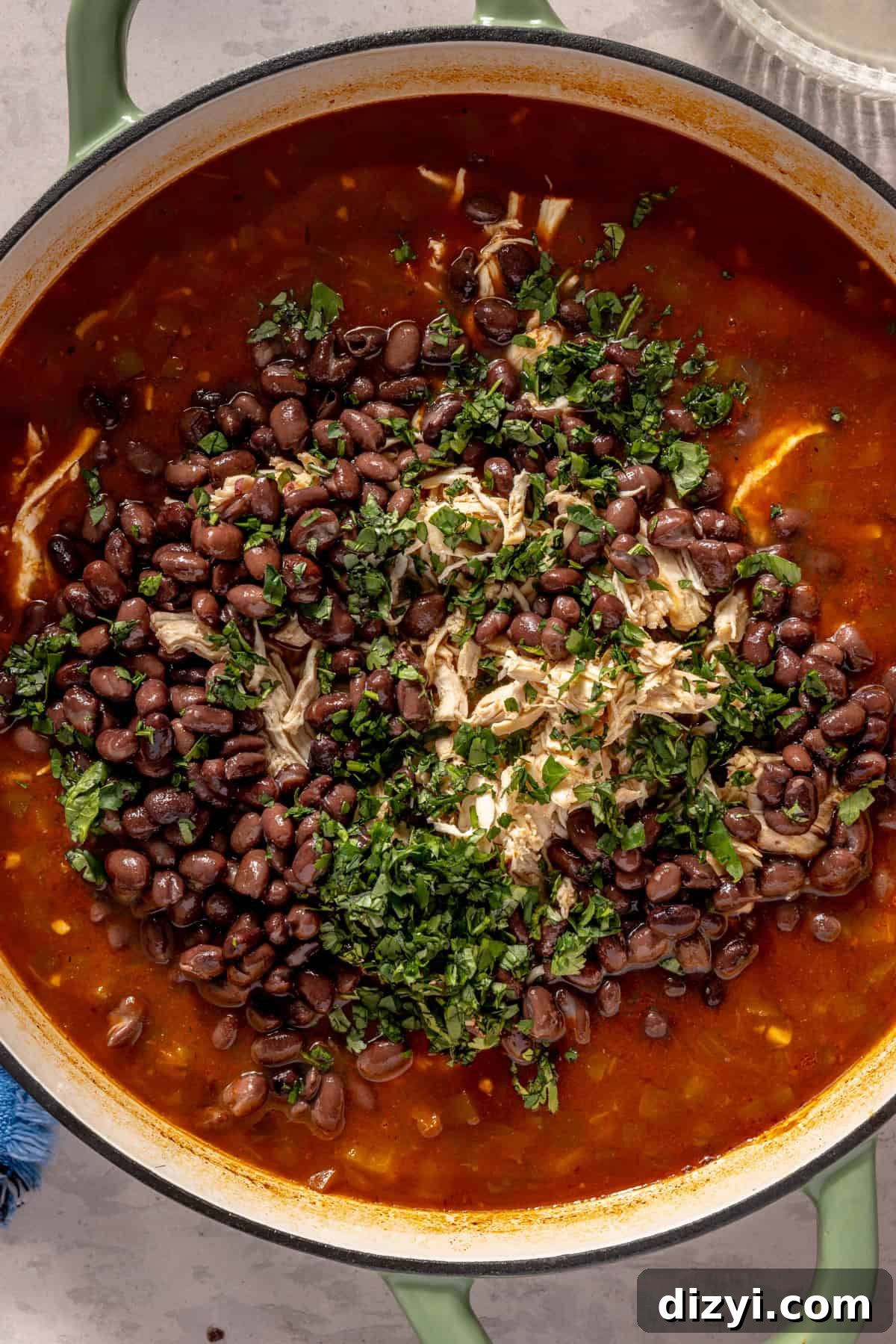 Black beans in Chicken and Rice Enchilada Soup base.