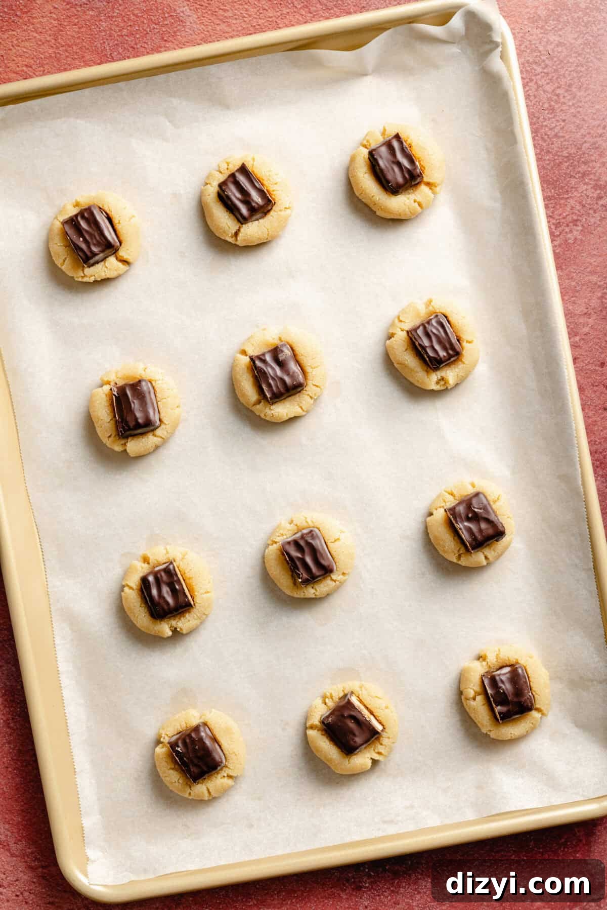 Chocolate Candy Bar Thumbprint Cookies 7 Easy Candy Bar Thumbprint Cookies before they are baked.