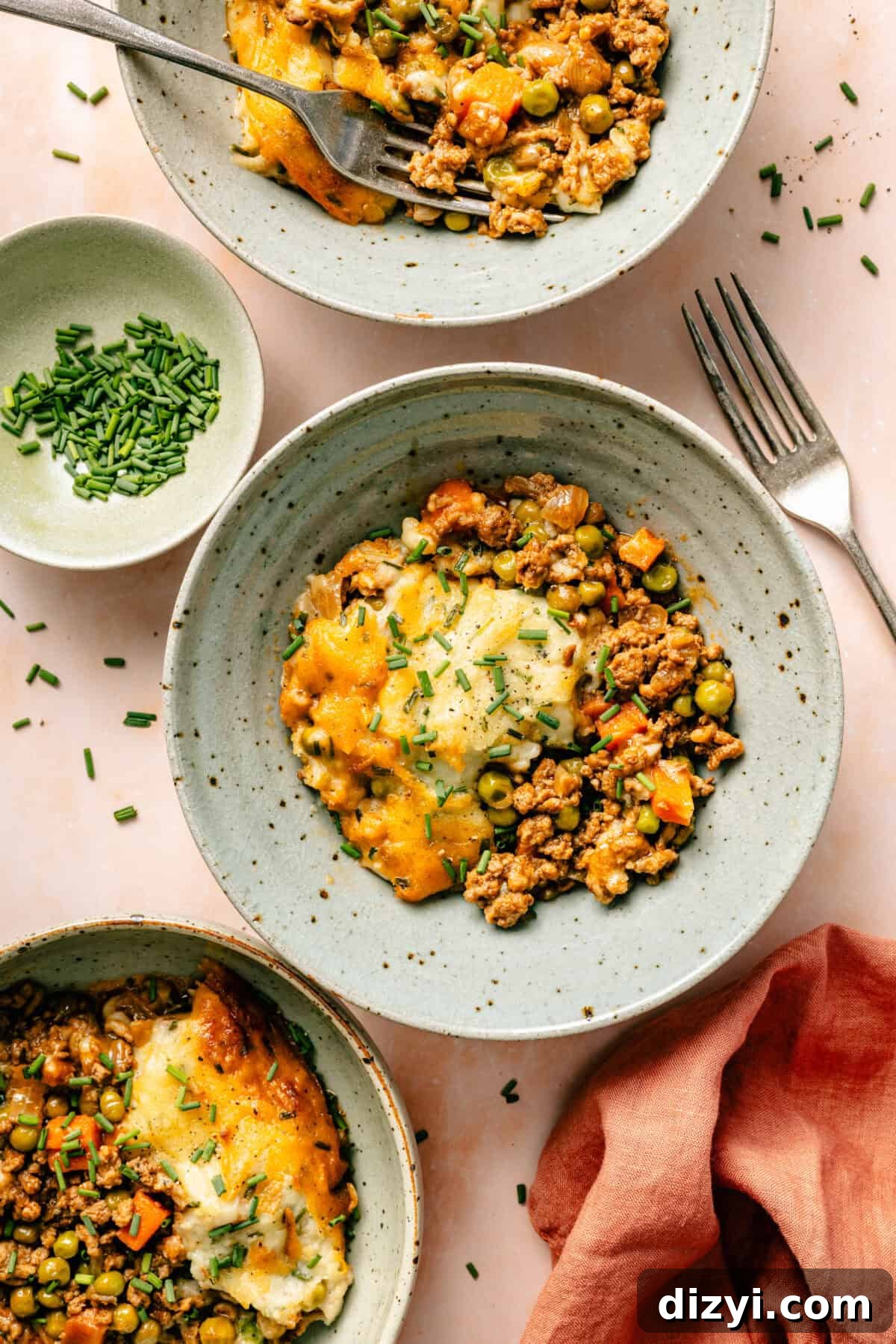 Skillet Shepherd's Pie served in bowls.