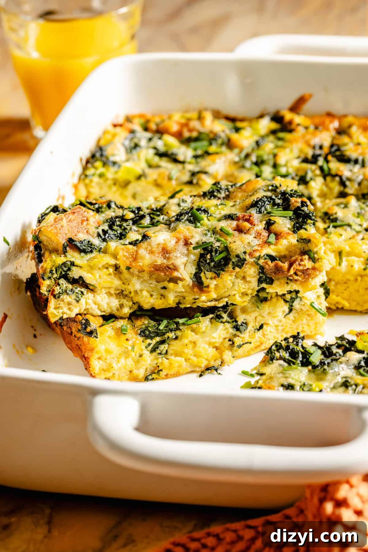 Copycat Starbucks Pesto & Ciabatta Egg Bake baked and cut.