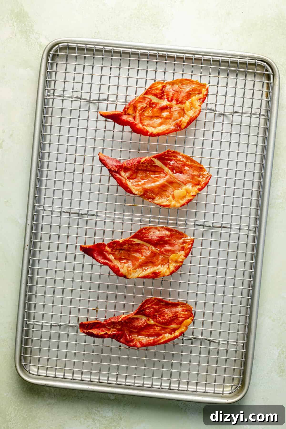 Crisped Prosciutto on wire rack.