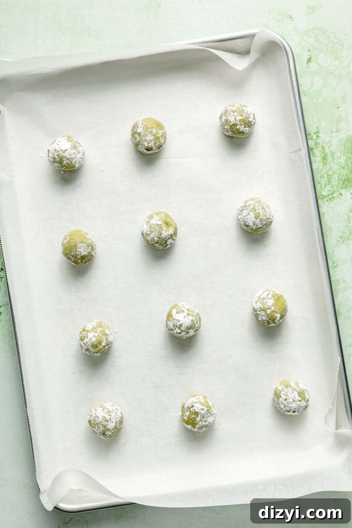 Pistachio Italian Wedding Cookies: Grain-Free Recipe 6 Grain-Free Pistachio Italian Wedding Cookies rolled and coated but not baked.