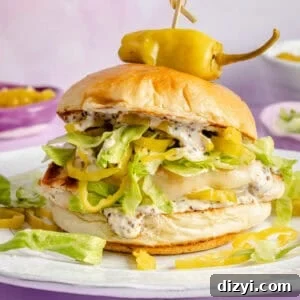 Pepperoncini Grilled Chicken Sandwich on plate.