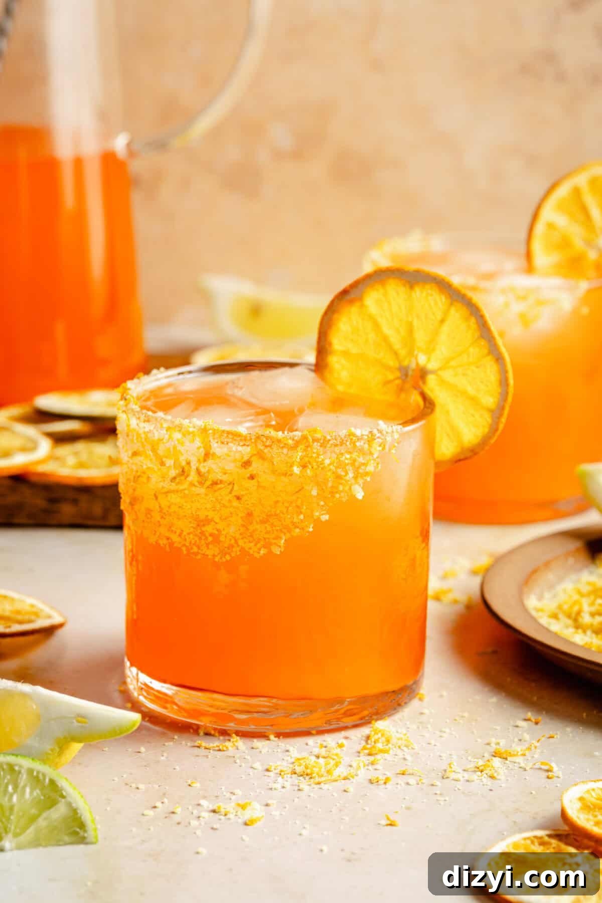 Italian Limoncello Margarita Cocktail Recipe 4 Italian Margarita in glass with salt sim and orange slice.