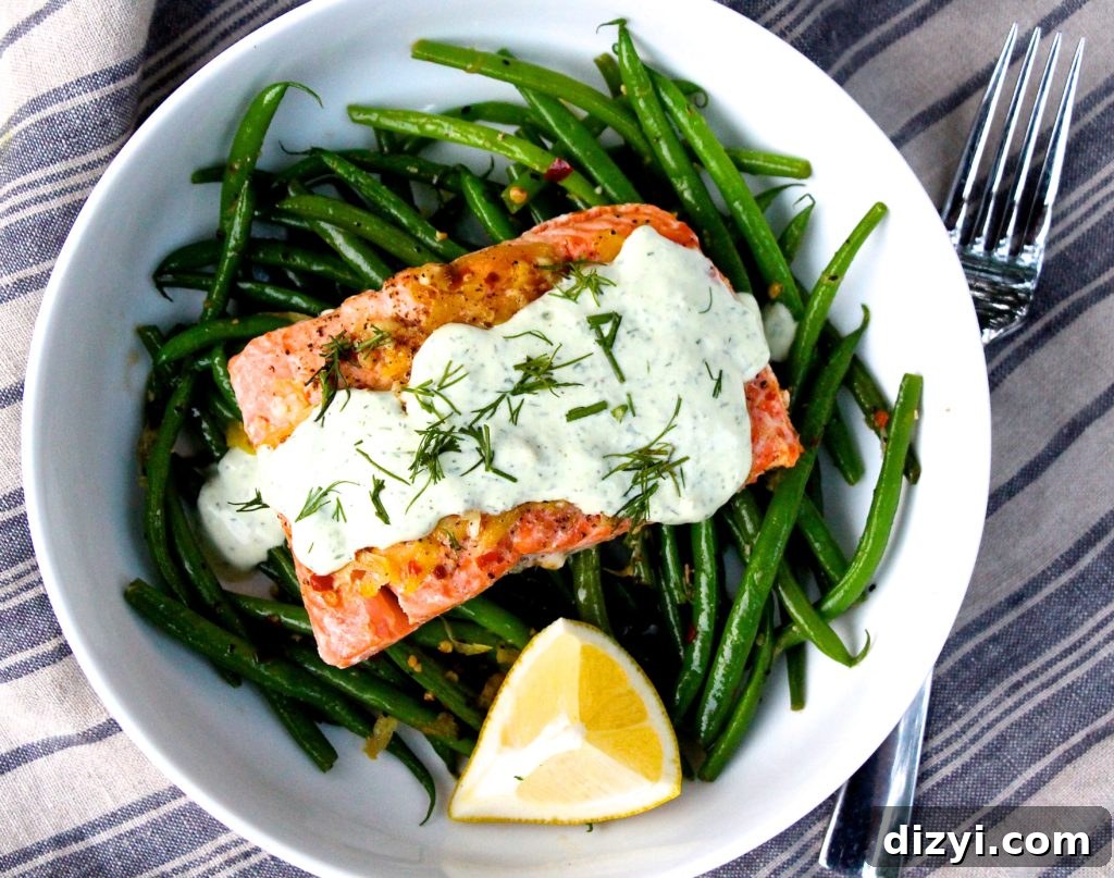 Baked Lemon Salmon with Creamy Dill Sauce