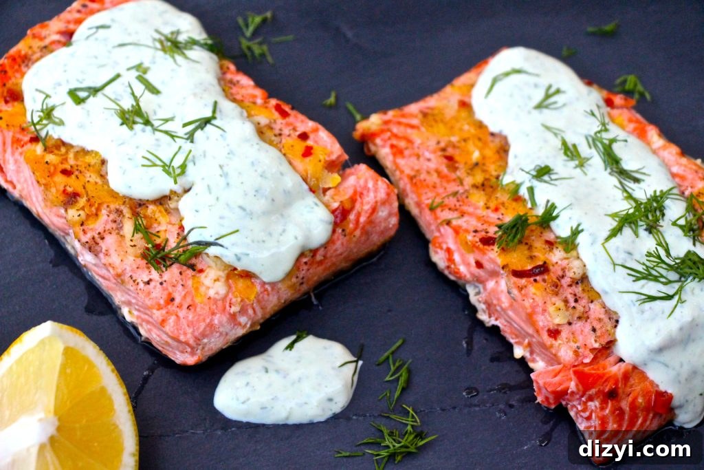 Baked Lemon Salmon with Creamy Dill Sauce