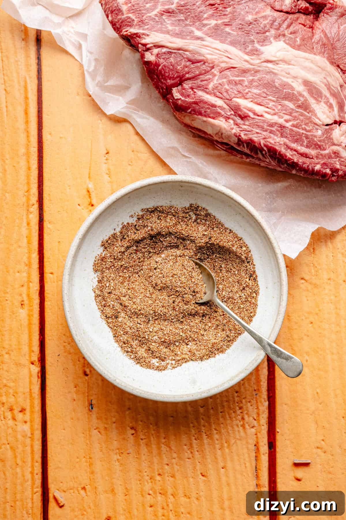 a bowl with dry spice mix for smoked chuck roast