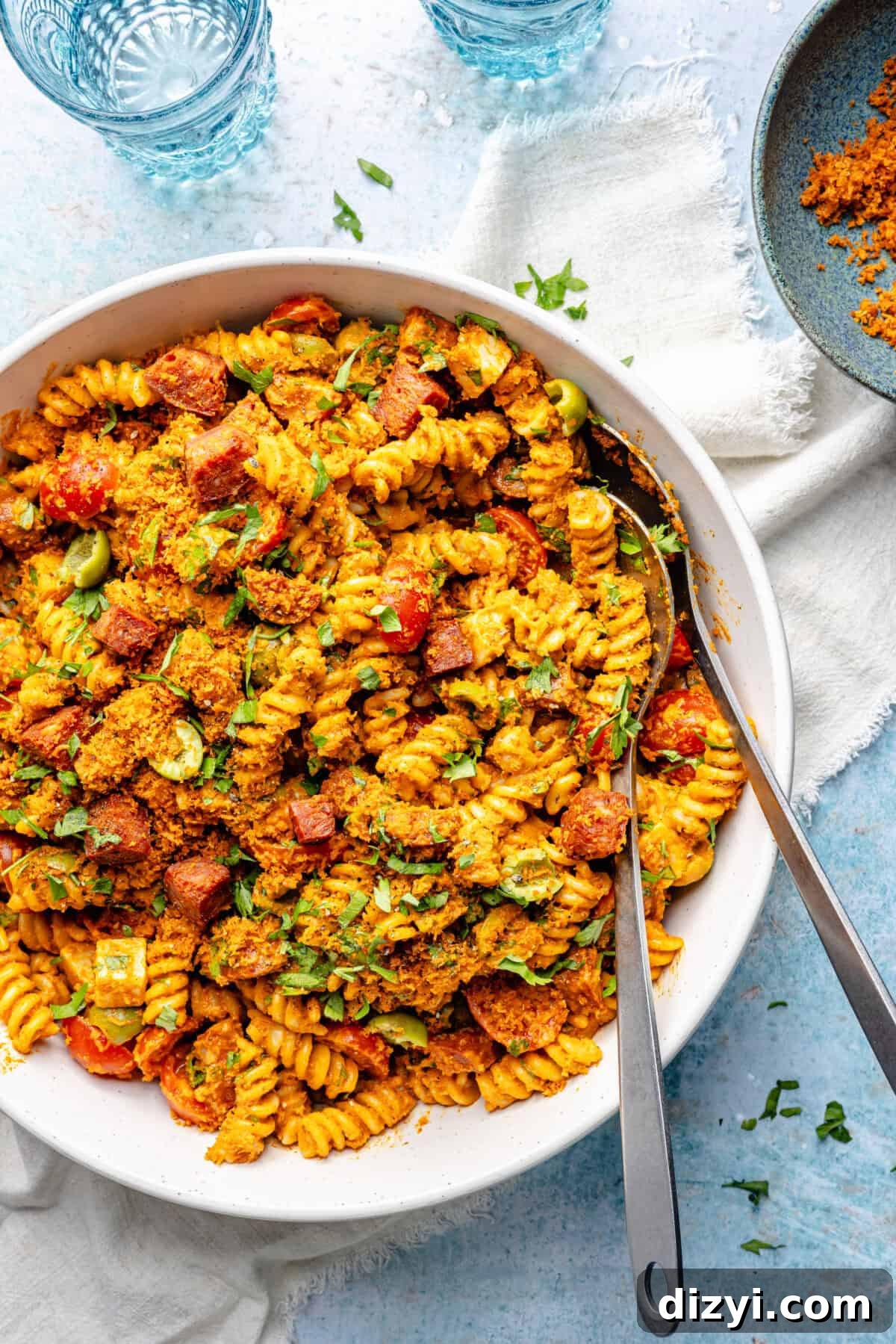 Smoky Romesco Pasta Salad with Roasted Red Peppers 6 Smoky Romesco Pasta Salad in large serving bowl.