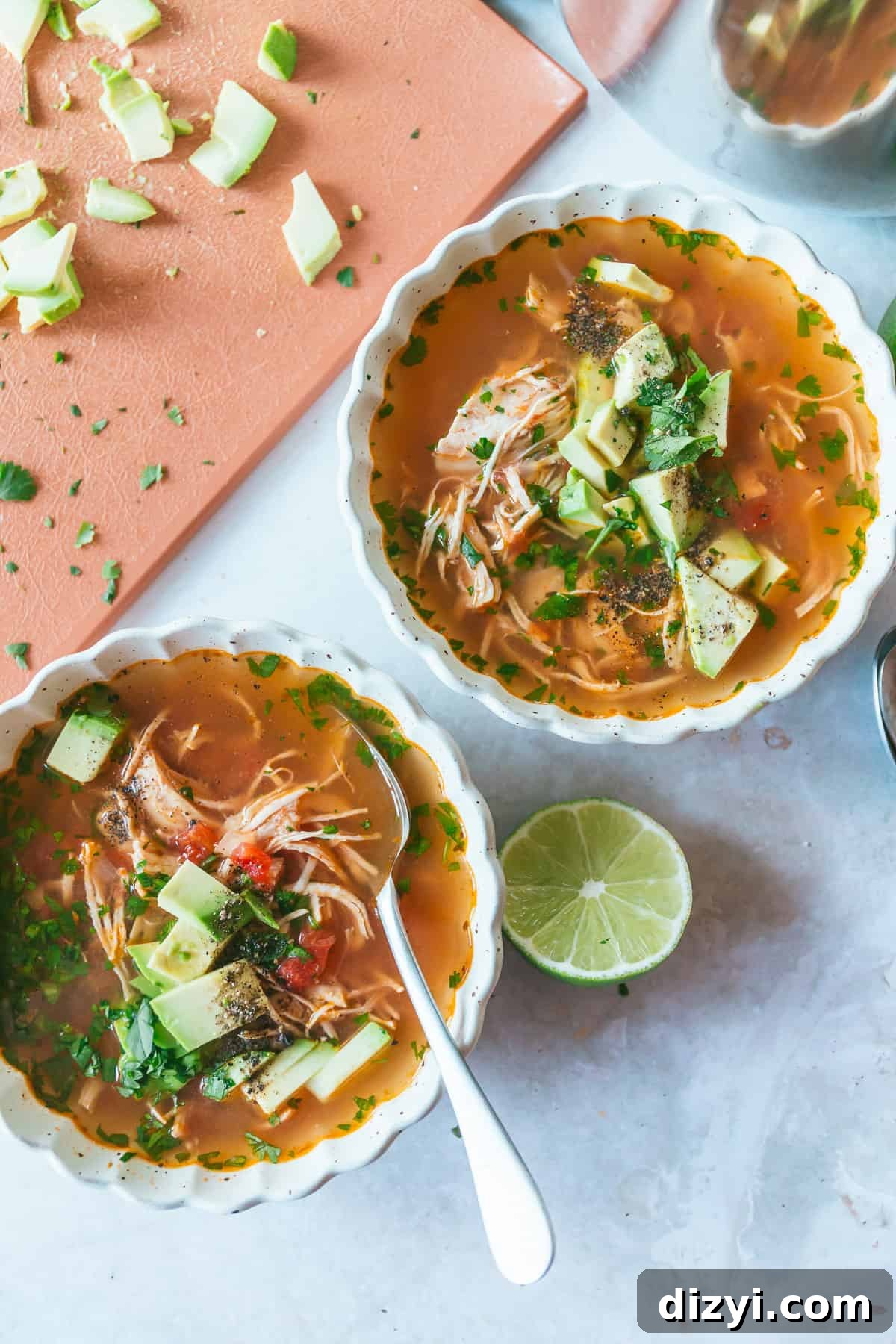 crockpot chicken, avocado, and lime soup