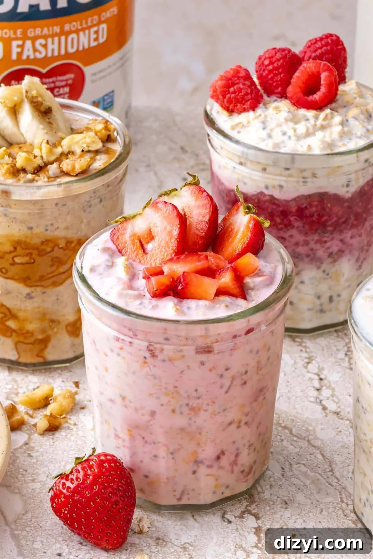 Overnight Oats Recipes: 3 Flavorful Breakfast Ideas 9 Easy Overnight Oats (3 Ways) in jars with garnishes.
