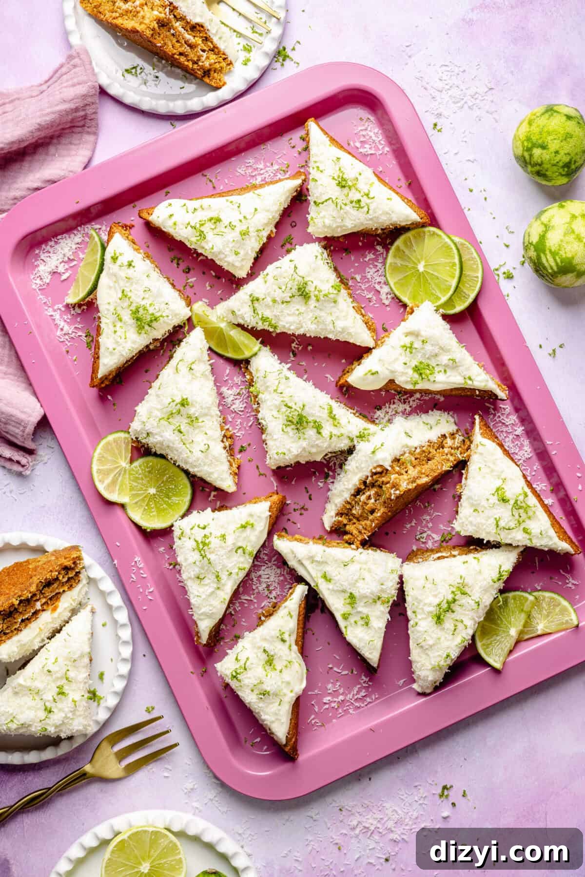 Copycat Starbucks Coconut Lime Bars on pink tray.