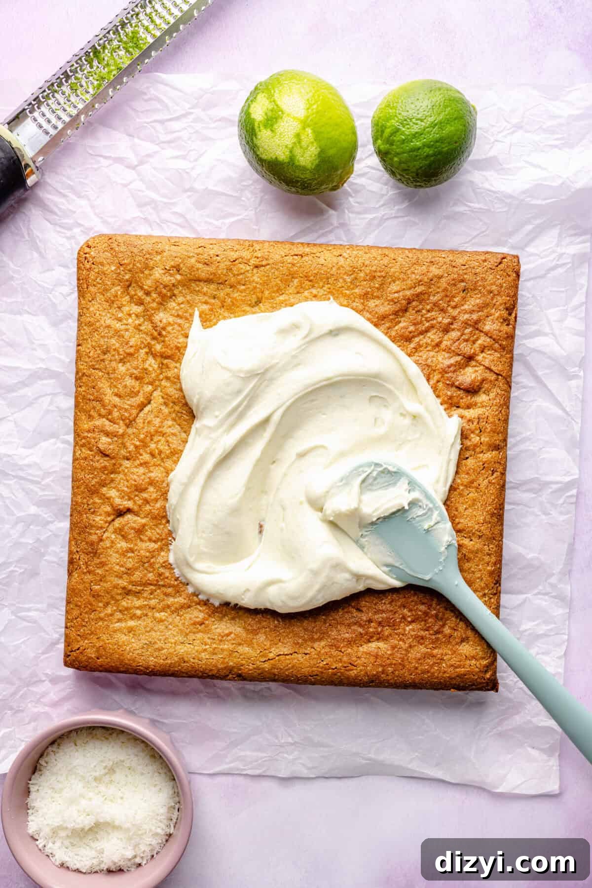 Copycat Starbucks Coconut Lime Bar being frosted.