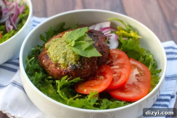 Pesto Bison Burger Bowls Recipe 3 Pesto Bison Burger Bowls plated