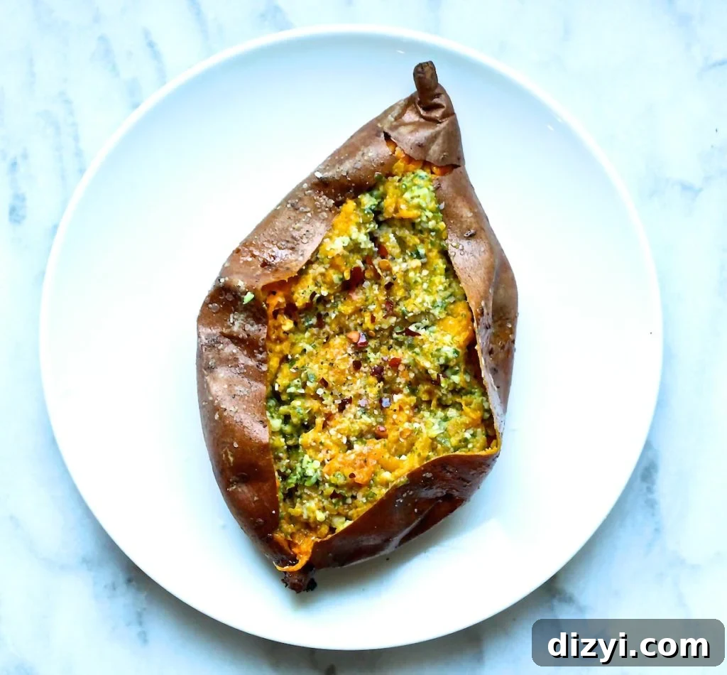 Pesto Baked Sweet Potatoes