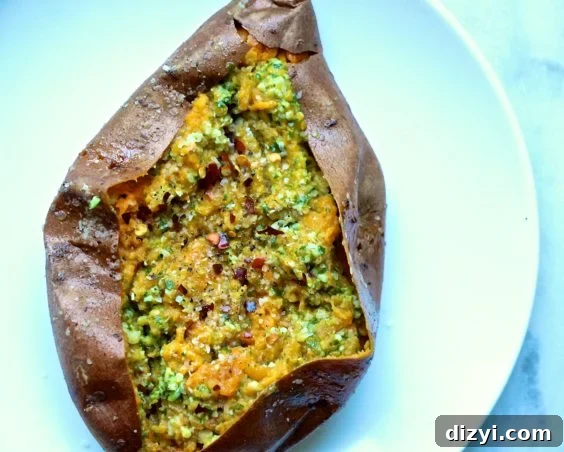 Pesto Baked Sweet Potatoes
