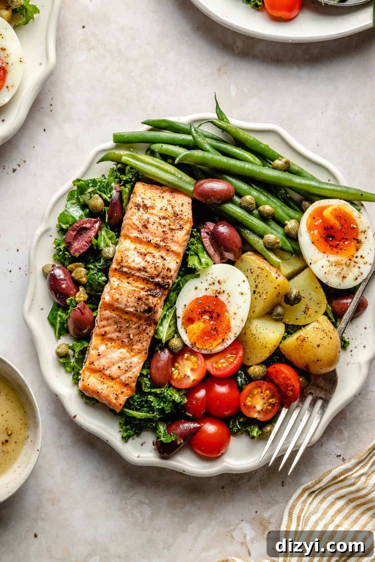 Plated Salmon and Kale Niçoise Salad