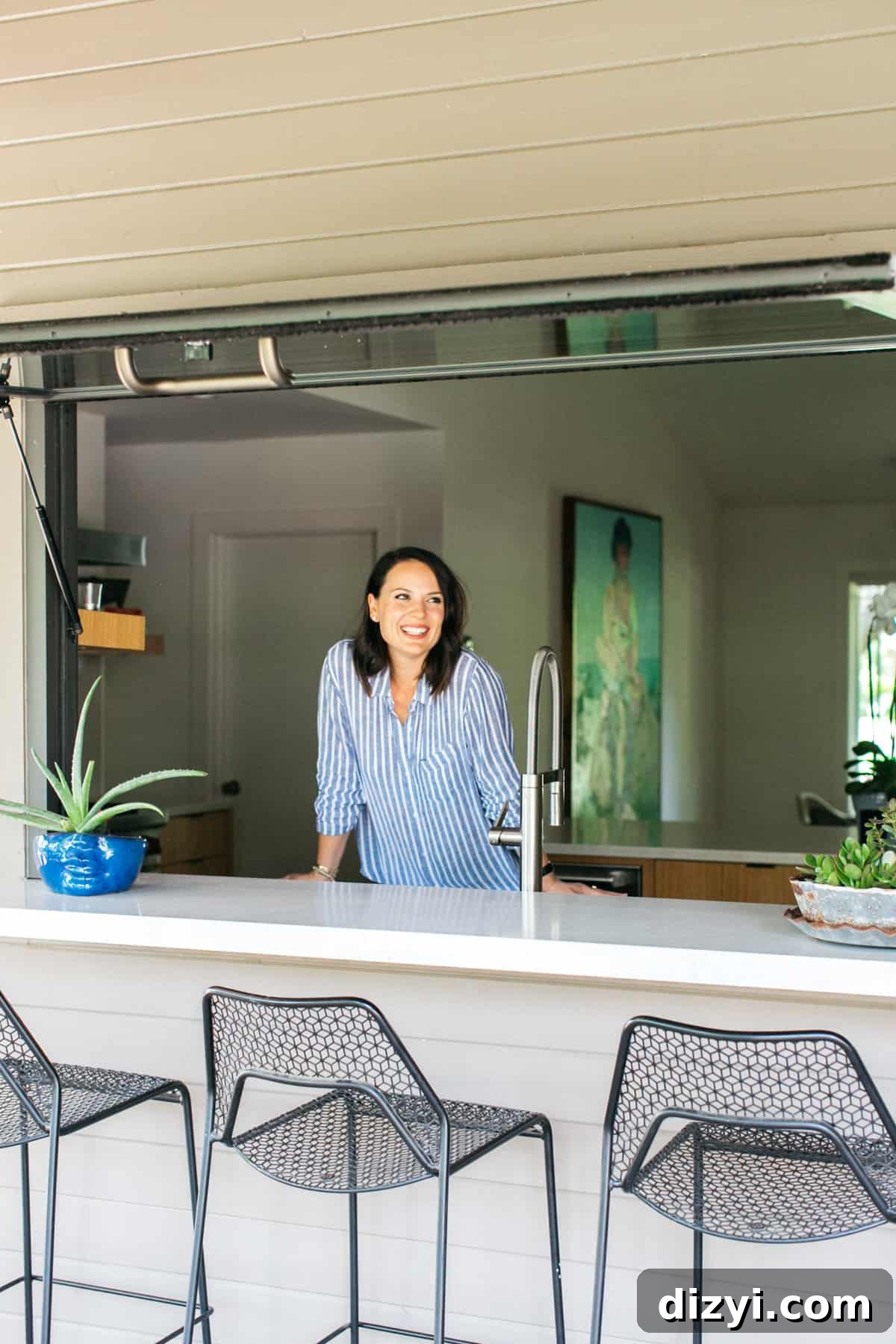 Patio bar visible through the kitchen window