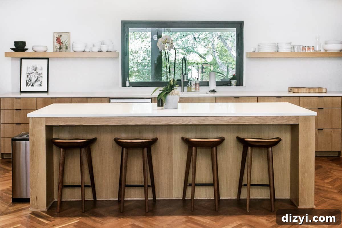 Kitchen island with seating and pendant lights