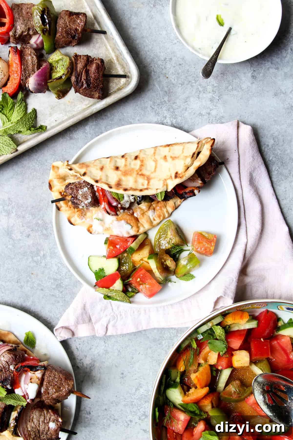 Grilled Spiced Beef Kebabs with Cooling Mint Yogurt Sauce 3 Spiced Beef Kabobs with Mint Yogurt Sauce