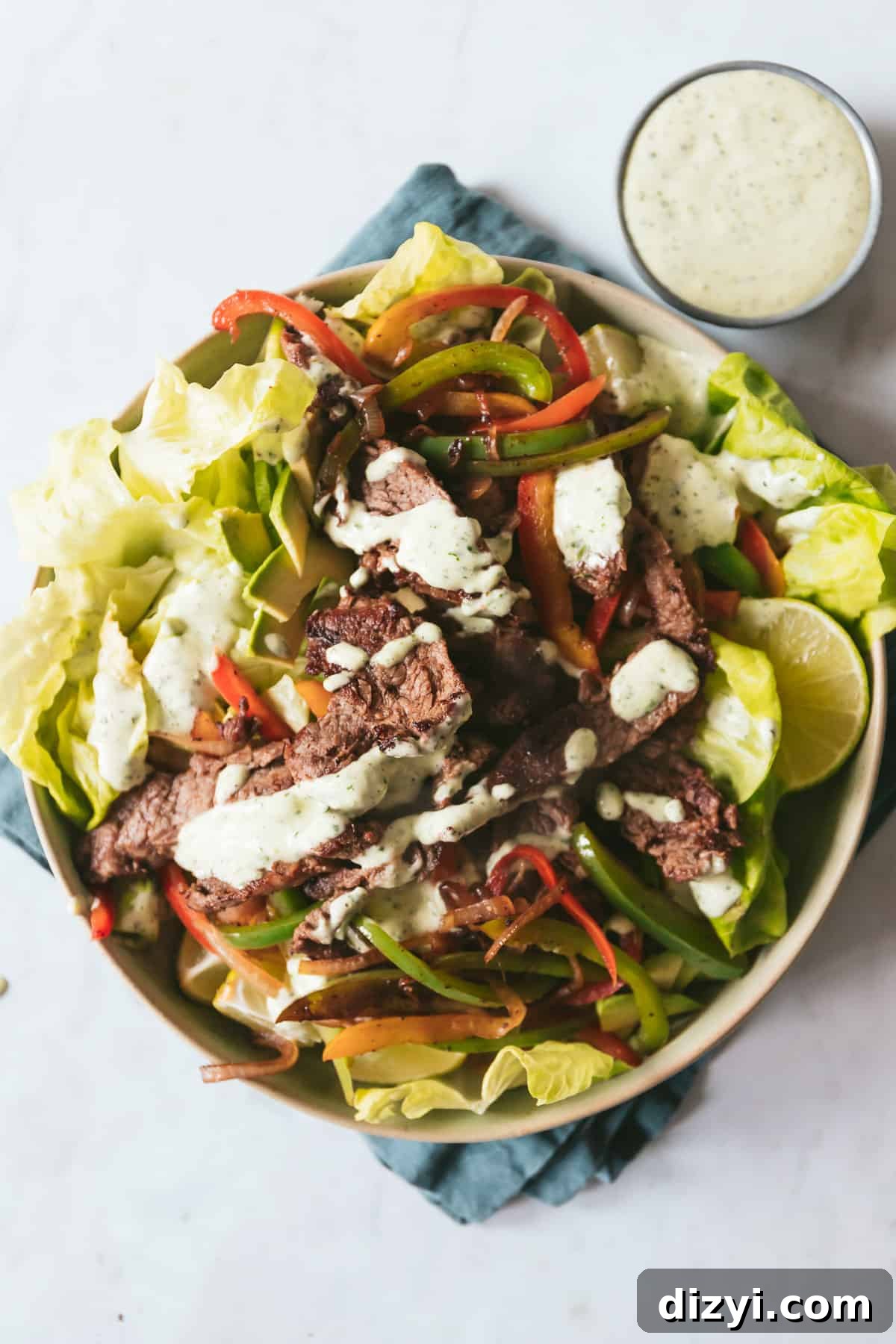 Steak Fajita Salad with Creamy-Cilantro Dressing