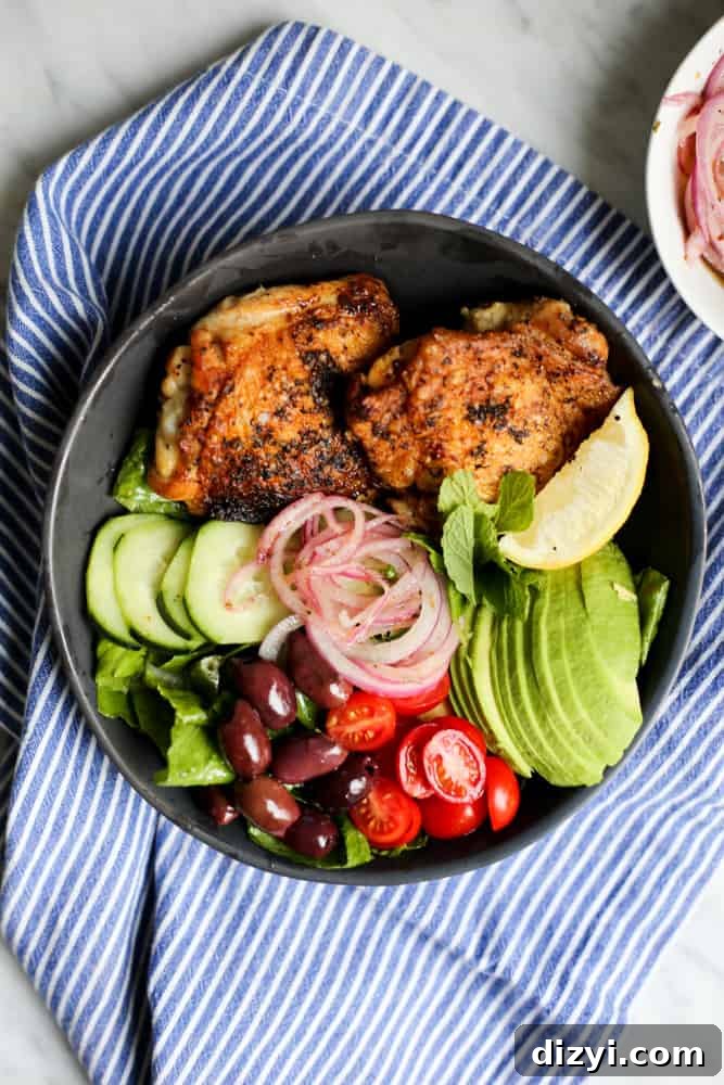 Deconstructed Greek Salad with Pan-Roasted Chicken Thighs