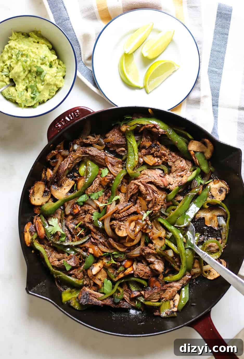 Steak, Poblano, and Mushroom Fajitas