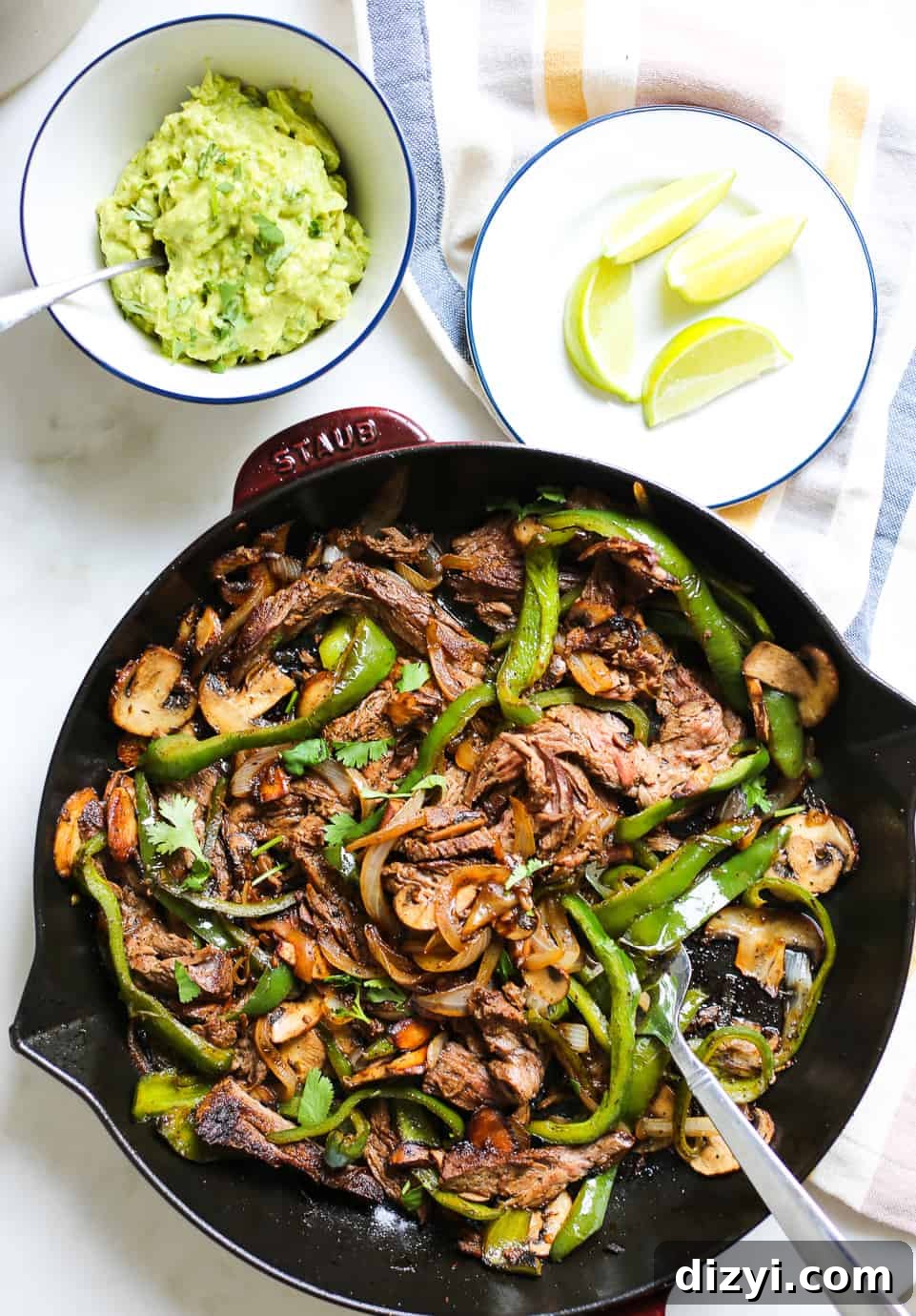 Steak, Poblano, and Mushroom Fajitas