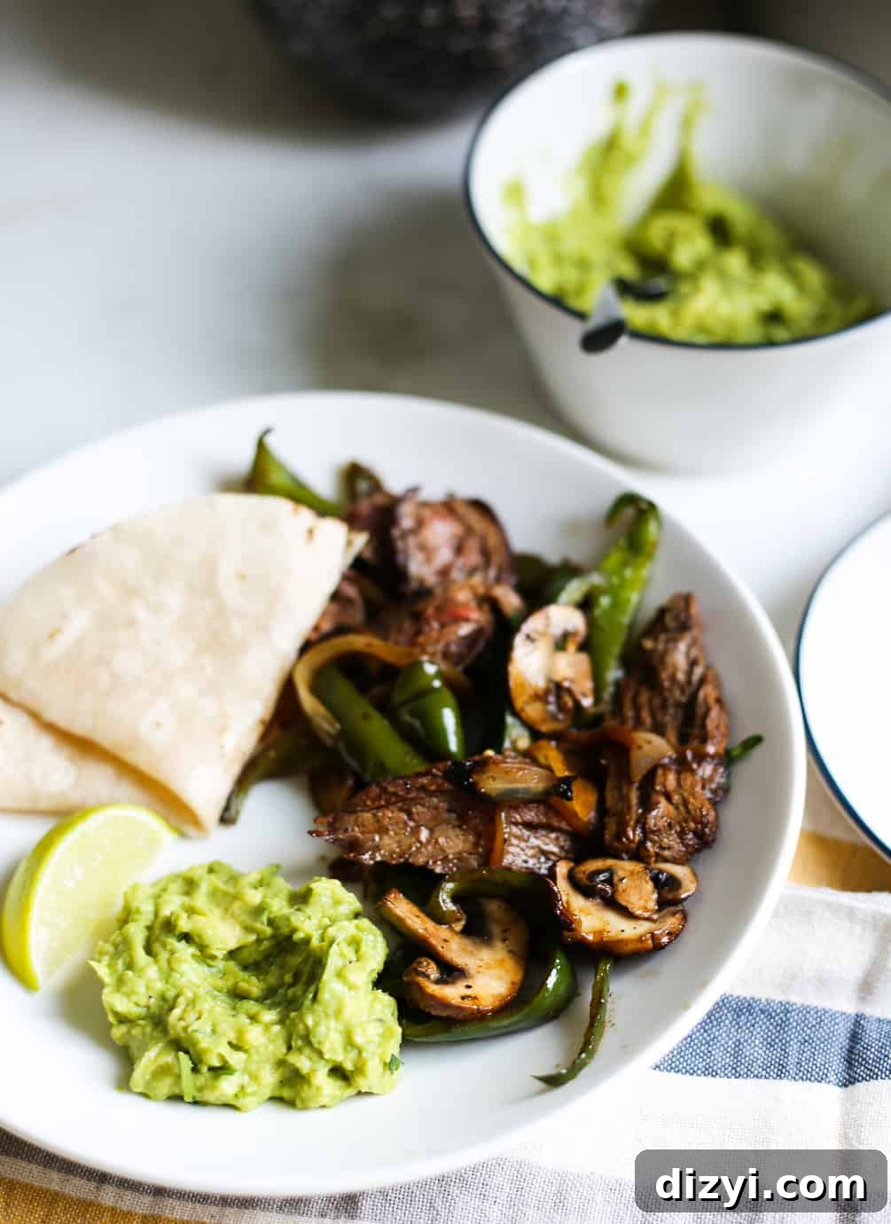 Steak, Poblano, and Mushroom Fajitas