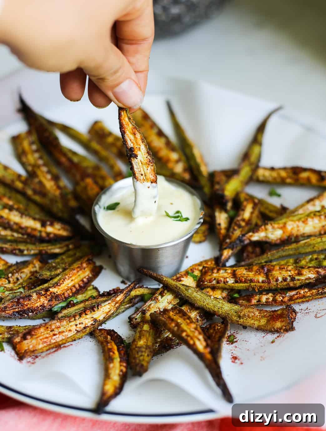 Cajun Oven-Roasted Okra Fries with Lemon-Garlic Aioli
