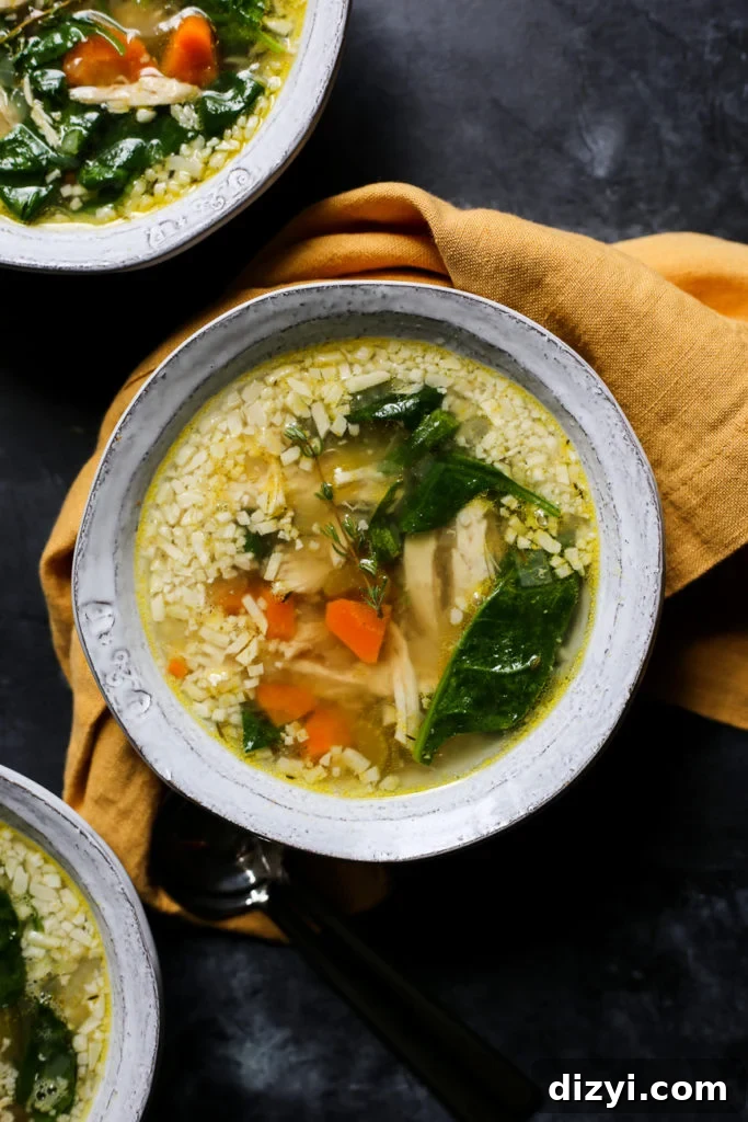 Bowl of Instant Pot Chicken and Rice Soup