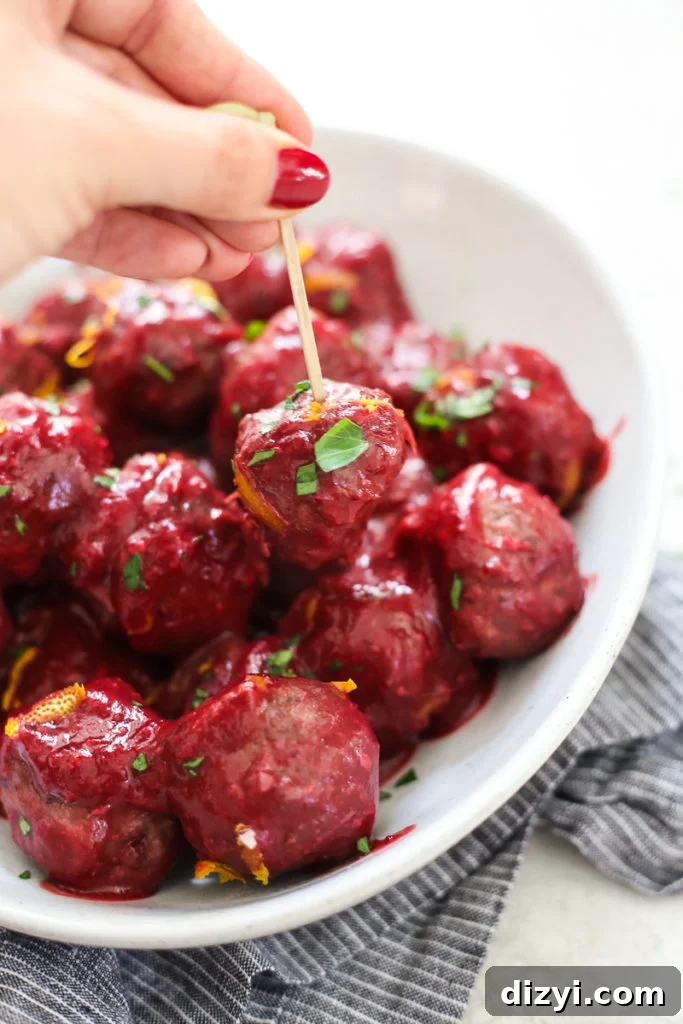 Cranberry-Orange Meatballs in serving dish