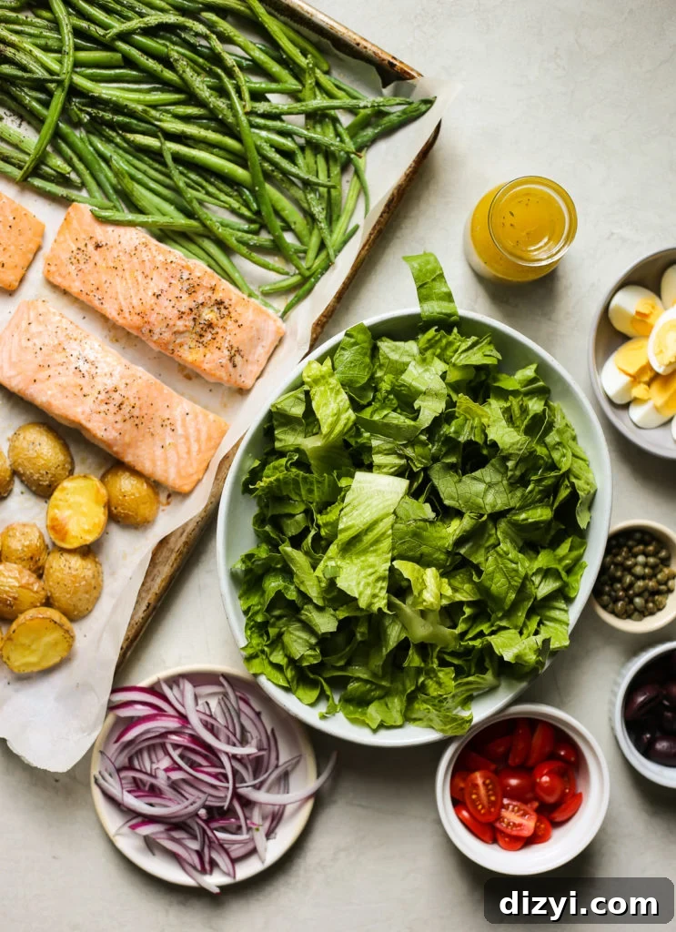 Sheet Pan Salmon Nicoise Salad