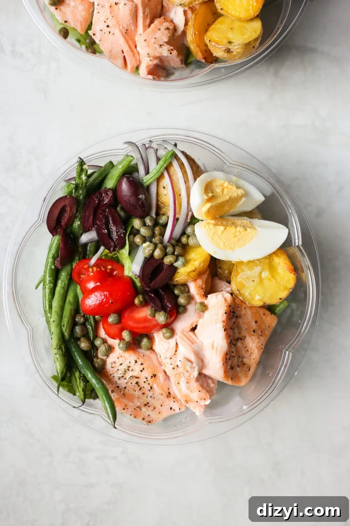 Finished Sheet Pan Salmon Nicoise Salad