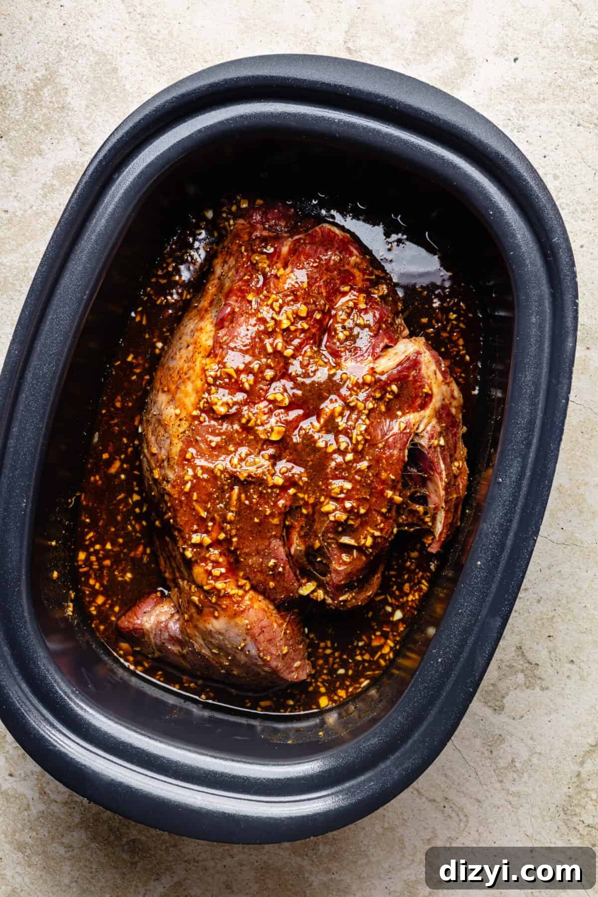 Slow Cooker Miso Ginger Chuck Roast Recipe 5 Slow Cooker Miso-Ginger Chuck Roast in slow cooker before it is cooked.