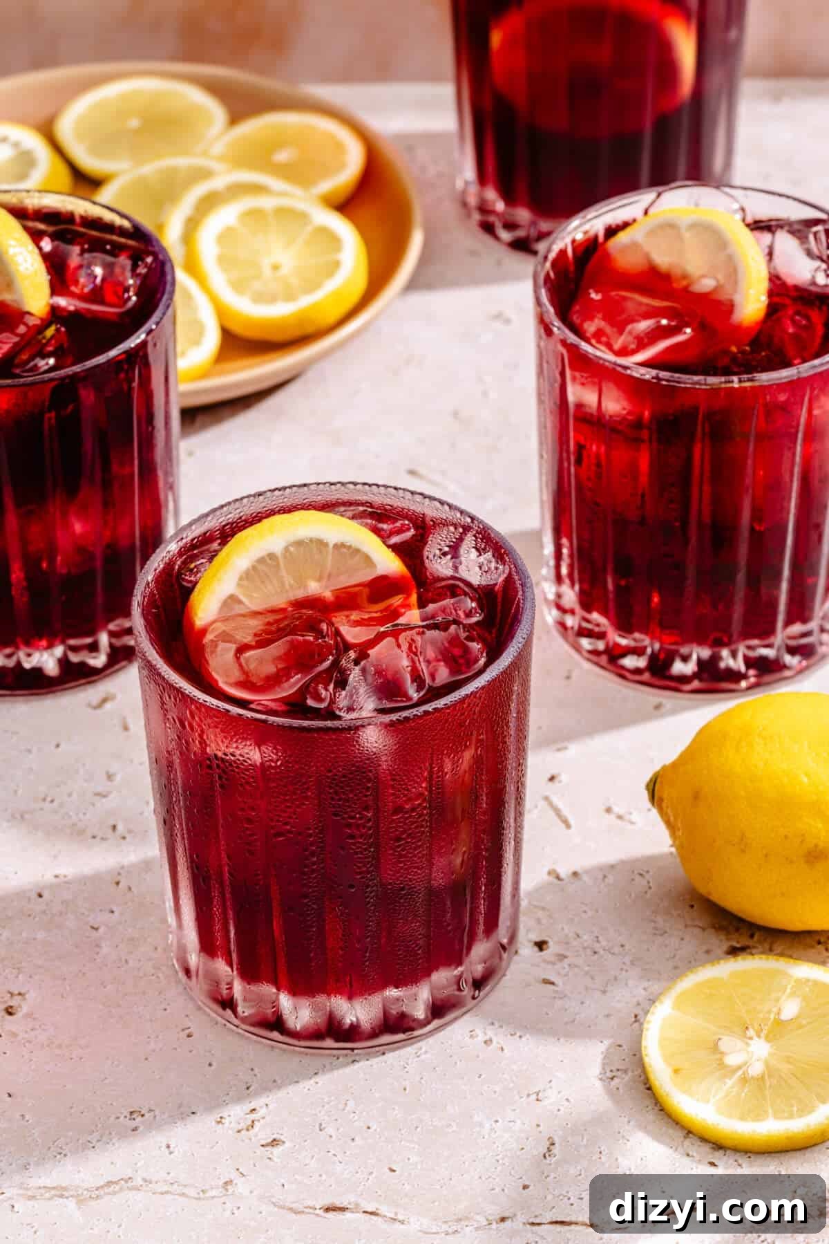 Tinto de Verano: Spanish Summer Wine Cocktail Recipe 2 Tinto de Verano in multiple glasses with lemon slices surrounding.